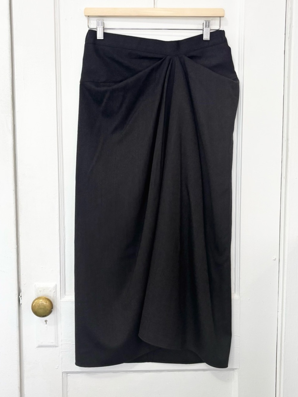 COS Women's Draped Wool Blend Midi Skirt, Size US 6, Dark Grey,Career,Minimalist